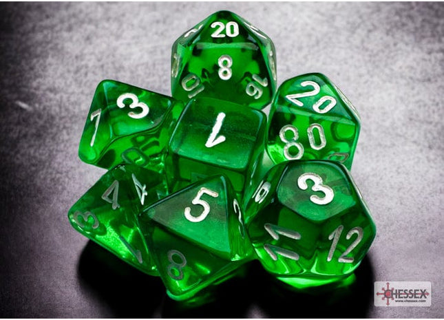 Gamers Guild AZ Chessex CHX20375 - Translucent Mini-hedral™ Green/white 7-Die Set Chessex