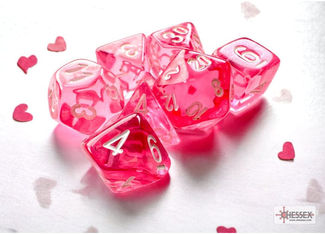 Gamers Guild AZ Chessex CHX20384 - Translucent Mini-hedral™ Pink/white 7-Die Set Chessex