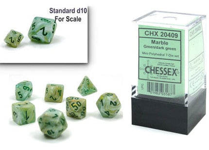 Gamers Guild AZ Chessex CHX20409: 7-Die Set Mini Marble: Green/Dark Green Chessex
