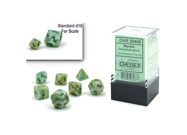 Gamers Guild AZ Chessex CHX20409: 7-Die Set Mini Marble: Green/Dark Green Chessex