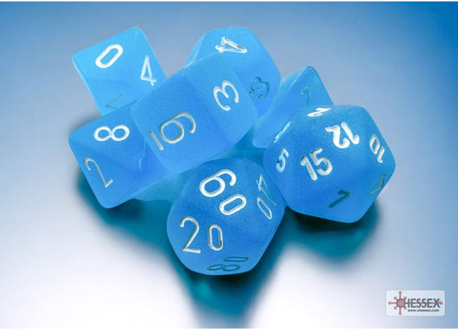 Gamers Guild AZ Chessex CHX20416 -Frosted™ Mini-hedral™ Caribbean Blue™/white 7-Die Set Chessex