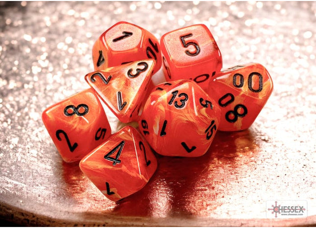 Gamers Guild AZ Chessex CHX20433- Vortex® Mini-hedral™ Orange/black 7-Die Set Chessex
