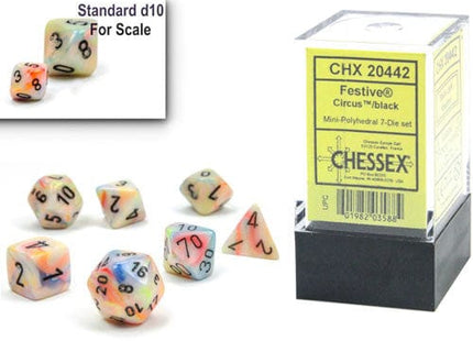 Gamers Guild AZ Chessex CHX20442: 7-Die Set Mini Festive: Circus/Black Chessex