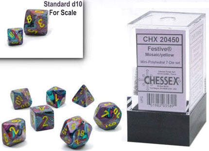Gamers Guild AZ Chessex CHX20450: 7-Die Set Mini Festive: Mosaic/Yellow Chessex