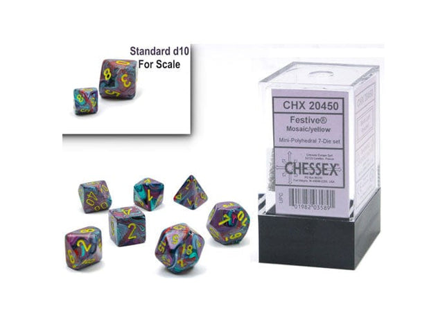 Gamers Guild AZ Chessex CHX20450: 7-Die Set Mini Festive: Mosaic/Yellow Chessex