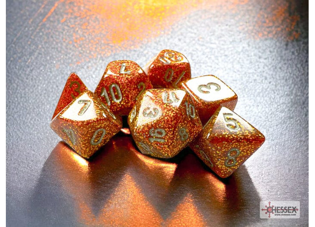 Gamers Guild AZ Chessex CHX20503 - Glitter Mini-hedral™ Gold/silver 7-Die Set Chessex