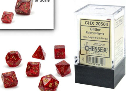 Gamers Guild AZ Chessex CHX20504: 7-Die Set Mini Glitter: Ruby/Gold Chessex