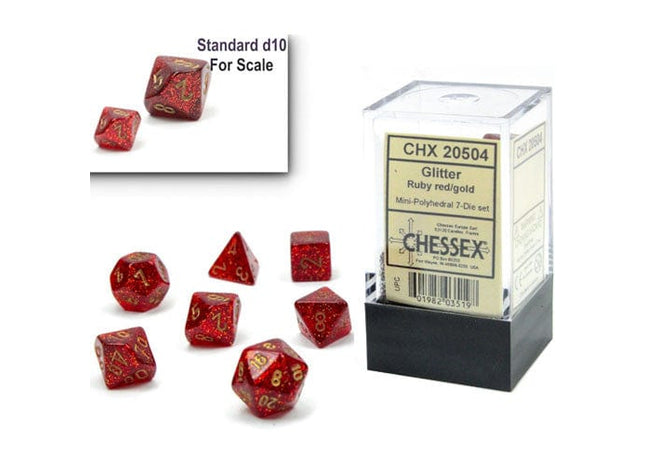 Gamers Guild AZ Chessex CHX20504: 7-Die Set Mini Glitter: Ruby/Gold Chessex