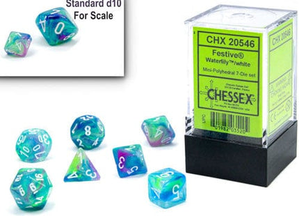 Gamers Guild AZ Chessex CHX20546: 7-Die Set Mini Festive: Waterlily/White Chessex