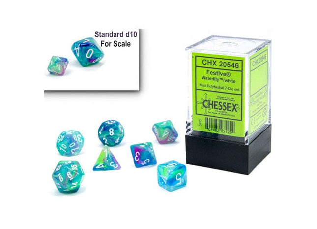 Gamers Guild AZ Chessex CHX20546: 7-Die Set Mini Festive: Waterlily/White Chessex