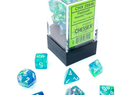 Gamers Guild AZ Chessex CHX20546: 7-Die Set Mini Festive: Waterlily/White Chessex