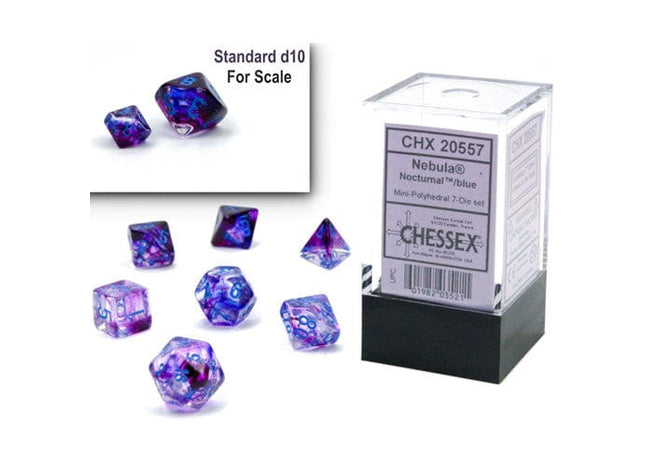 Gamers Guild AZ Chessex CHX20557: 7-Die Set Mini Nebula Luminary: Nocturnal/Blue Chessex