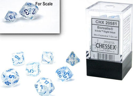 Gamers Guild AZ Chessex CHX20581: 7-Die Set Mini Borealis Luminary: Icicle/Light Blue Chessex