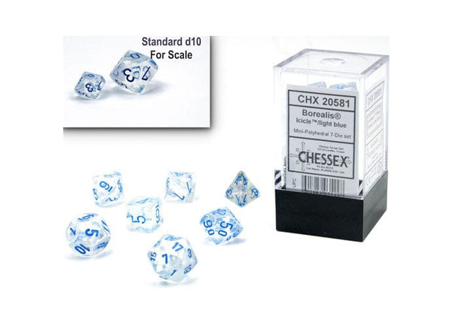 Gamers Guild AZ Chessex CHX20581: 7-Die Set Mini Borealis Luminary: Icicle/Light Blue Chessex