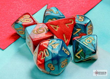 Gamers Guild AZ Chessex CHX20662 - Gemini® Mini-hedral™ Red-Teal/gold 7-Die Set Chessex