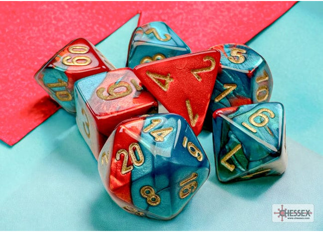Gamers Guild AZ Chessex CHX20662 - Gemini® Mini-hedral™ Red-Teal/gold 7-Die Set Chessex