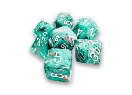 Gamers Guild AZ Chessex CHX22403 - Mega-Hedral 7 Dice Set: Marble Oxi-Copper with White (Pre-Order) Chessex