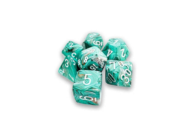 Gamers Guild AZ Chessex CHX22403 - Mega-Hedral 7 Dice Set: Marble Oxi-Copper with White (Pre-Order) Chessex