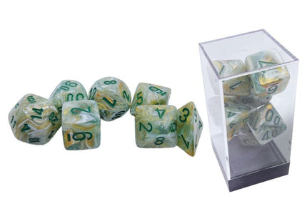 Gamers Guild AZ Chessex CHX22409 - 7 Set Mega Hedrals: Marble Green/dark green Chessex