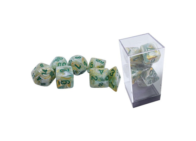 Gamers Guild AZ Chessex CHX22409 - 7 Set Mega Hedrals: Marble Green/dark green Chessex