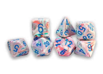 Gamers Guild AZ Chessex CHX22544 - Mega-Hedral 7 Dice Set: Festive Pop Art with Blue (Pre-Order) Chessex