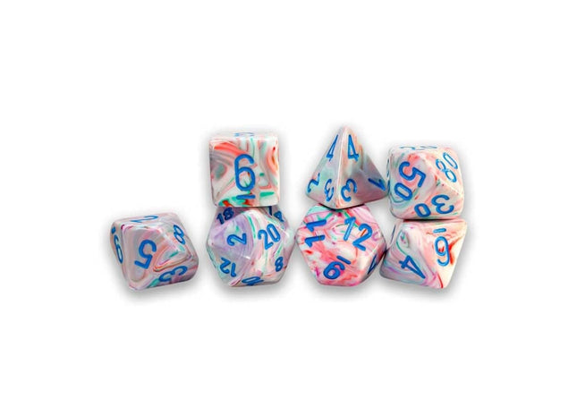 Gamers Guild AZ Chessex CHX22544 - Mega-Hedral 7 Dice Set: Festive Pop Art with Blue (Pre-Order) Chessex