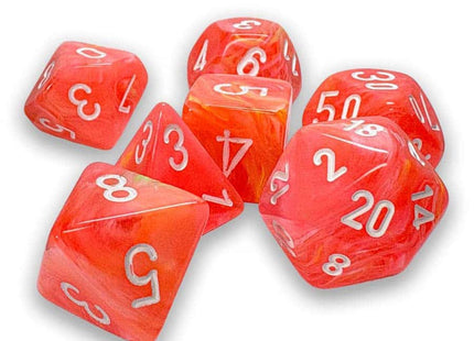 Gamers Guild AZ Chessex CHX22553 - Mega-Hedral 7 Dice Set: Festive Dahlia with White (Pre-Order) Chessex