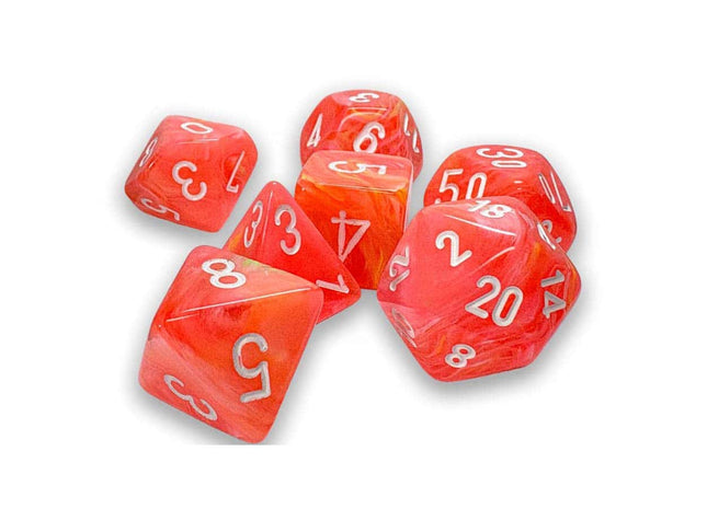 Gamers Guild AZ Chessex CHX22553 - Mega-Hedral 7 Dice Set: Festive Dahlia with White (Pre-Order) Chessex