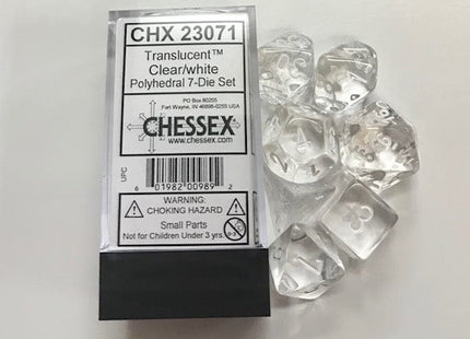 Gamers Guild AZ Chessex CHX23071 7-Die Set Translucent Clear/White Chessex