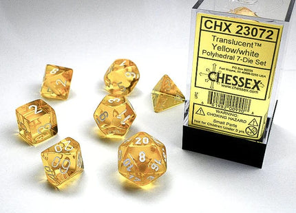 Gamers Guild AZ Chessex CHX23072 -  Chessex 7 Die Set Translucent Yellow/White Chessex