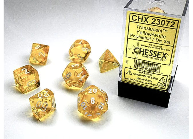 Gamers Guild AZ Chessex CHX23072 -  Chessex 7 Die Set Translucent Yellow/White Chessex