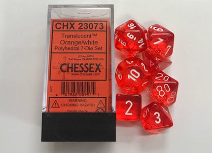 Gamers Guild AZ Chessex CHX23073 - Chessex: 7 Die Set - Translucent Orange/White Chessex