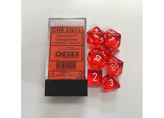 Gamers Guild AZ Chessex CHX23073 - Chessex: 7 Die Set - Translucent Orange/White Chessex