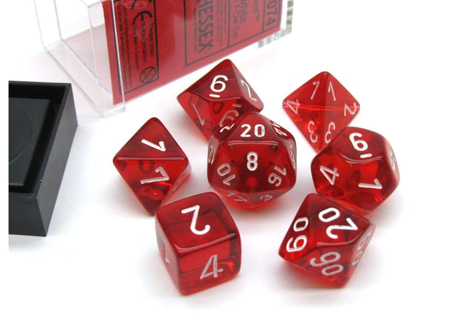 Gamers Guild AZ Chessex CHX23074 - Chessex 7 Die Set Transparent Red/white Chessex