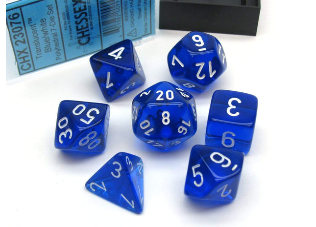 Gamers Guild AZ Chessex CHX23076 - Chessex 7 Die Set Transparent Blue/White Chessex