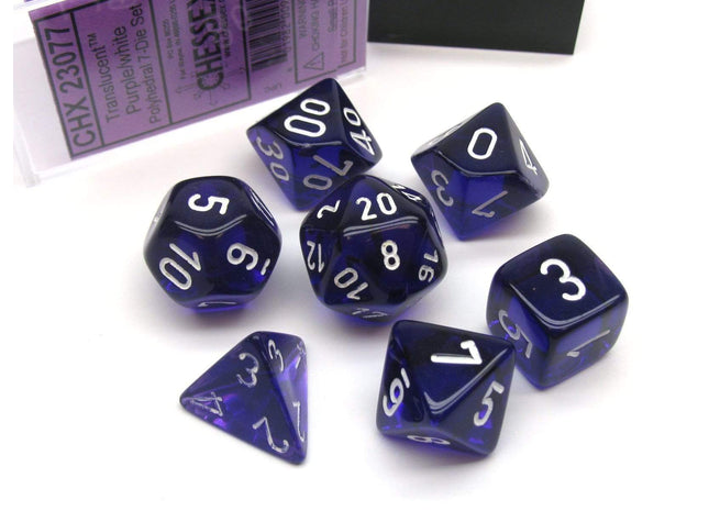 Gamers Guild AZ Chessex CHX23077 - Chessex 7 Die Set Transparent Purple/White Chessex