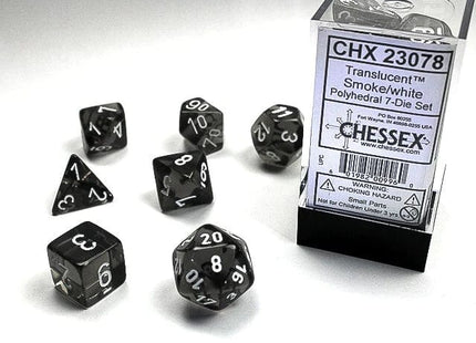 Gamers Guild AZ Chessex CHX23078: 7-Die Set Translucent: Smoke/White Chessex