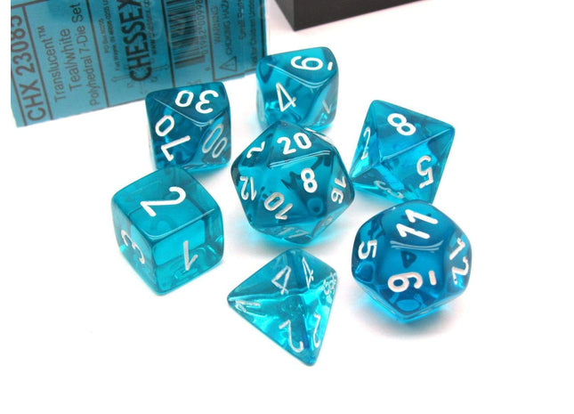 Gamers Guild AZ Chessex CHX23085 - Chessex 7 Die Set Transparent Teal/White Chessex