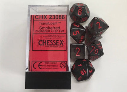 Gamers Guild AZ Chessex CHX23088 -  Chessex 7 Die Set Translucent Smoke/Red Chessex