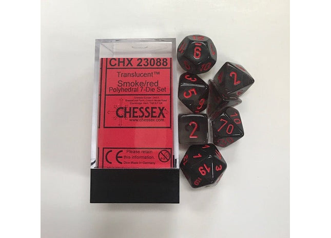 Gamers Guild AZ Chessex CHX23088 -  Chessex 7 Die Set Translucent Smoke/Red Chessex