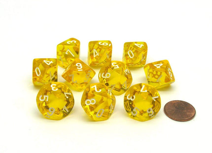Gamers Guild AZ Chessex CHX23272 - Chessex Set of Ten d10 Translucent Yellow / White - Black Friday Chessex