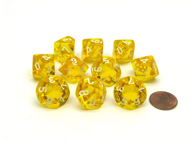 Gamers Guild AZ Chessex CHX23272 - Chessex Set of Ten d10 Translucent Yellow / White - Black Friday Chessex