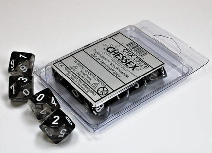 Gamers Guild AZ Chessex CHX23278 - Chessex Set of Ten D10 Translucent Smoke / White Chessex