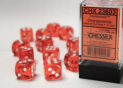 Gamers Guild AZ Chessex CHX23603 - Chessex 16mm D6 Translucent Orange/white Chessex