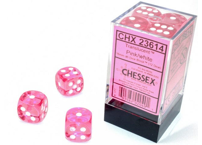 Gamers Guild AZ Chessex CHX23614 - Chessex 16mm D6 Translucent Pink/white Chessex