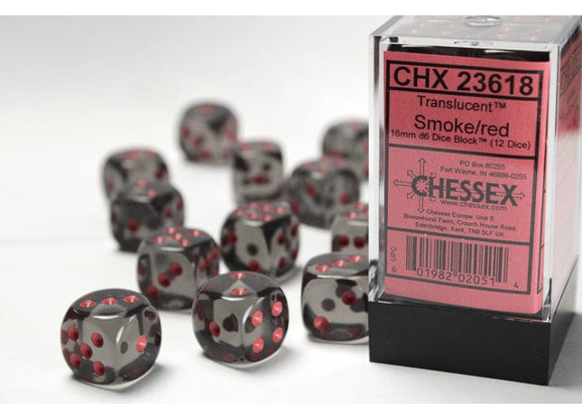 Gamers Guild AZ Chessex CHX23618 - Chessex 16mm D6 Translucent Smoke/red Chessex