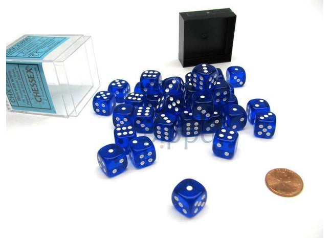 Gamers Guild AZ Chessex CHX23806 - Chessex 12mm Blue / White Translucent Chessex