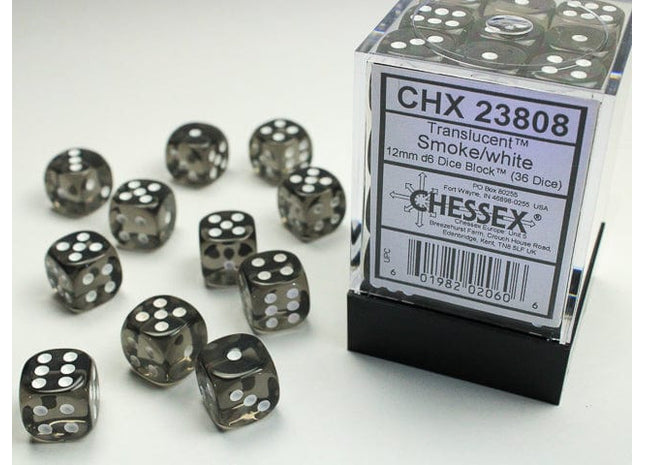 Gamers Guild AZ Chessex CHX23808 -  Chessex 12mm D6 Smoke/White Chessex