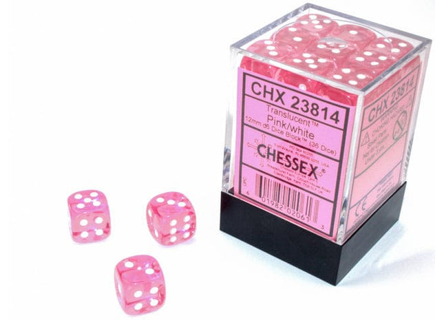 Gamers Guild AZ Chessex CHX23814 -  Chessex 12mm D6 Pink/White Translucent Chessex