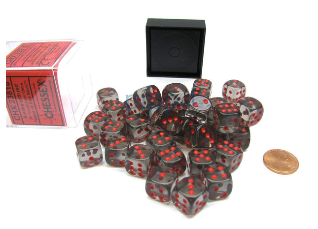 Gamers Guild AZ Chessex CHX23818 - Chessex 12mm Smoke / Red Translucent Chessex